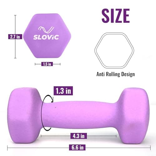 Slovic Dumbbell Set [2 Kg Each] | Neoprene Dumbbell Set for Home Gym | Gym Dumbbell Set for Home Workout | Gym Equipment for Home Workout | Anti-Skid Iron Dumbbell | Dumbbells for Women [Purple] 4
