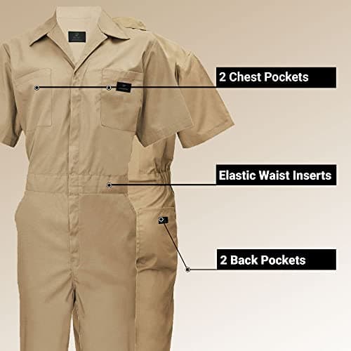 ACTIVE UNIFORMS Coveralls Workwear Men Short Sleeve Coveralls, Khaki, X-Small 4