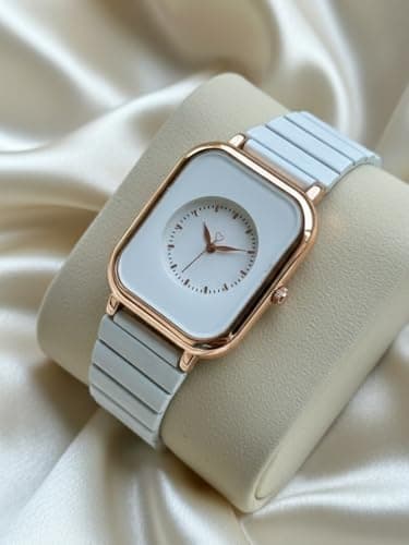 styledose Women’s Square Dial Analog Watch | Rose Gold Case White Dial Minimalist Fashion Wrist Watch | Stainless Steel Strap Elegant Dress Watch for Girls & Ladies (White) 2