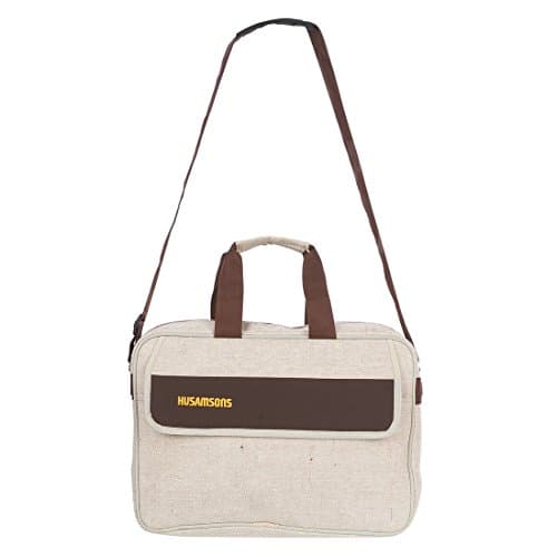 Husamsons Jute Messenger Bag | File Bag | Executive Bag | Hand Bag for Men and Women (Beige & Brown) 2