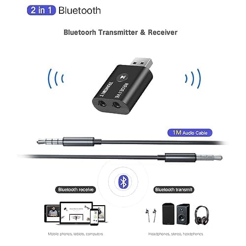 BEEBIRD 2 in 1 Bluetooth Transmitter & Receiver with BT 5.0 RCA USB 3.5mm AUX for TV PC Headphones Home Stereo Car HiFi Audio Home and Car Audio Systems 2