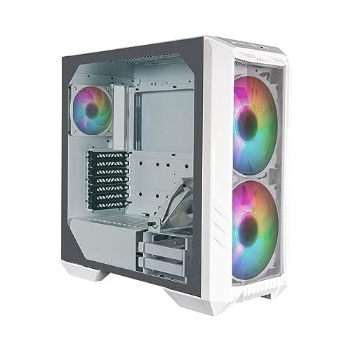 Cooler Master HAF 500 Computer Case - White | High Airflow Cabinet | Mesh Front Panel | Dual 200mm ARGB Fans | Rotatable GPU Fan | Type C Connector | Removable Top Panel | Upto ATX,E ATX Mobo