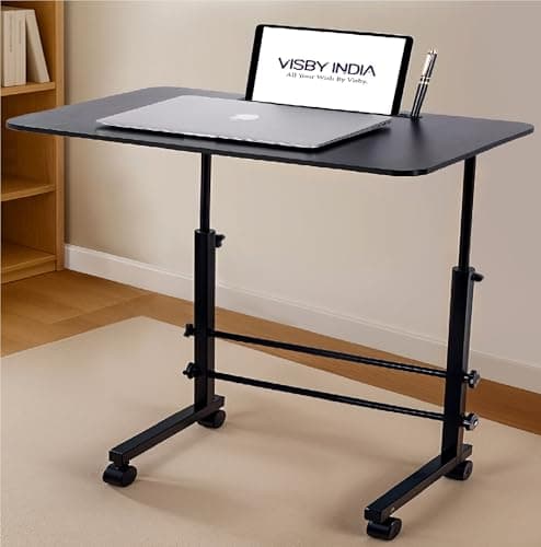 VISBY INDIA Office Table for Home/Writing Desk for Office/Folding Table for School/Folding Study Table/Work from Home - MultipurposeTable-> (Black Ajustable)