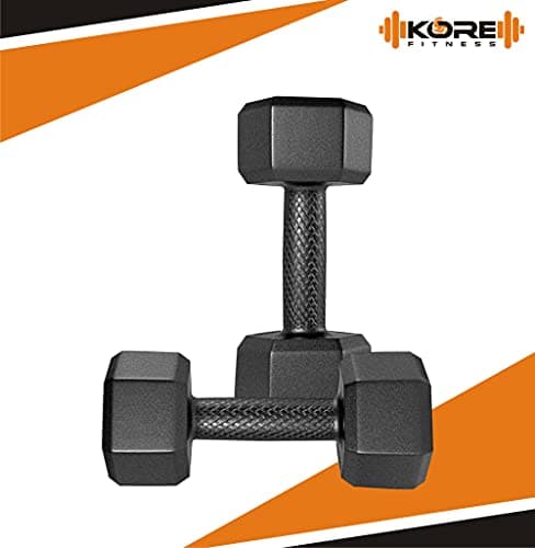 Kore PVC DM-2kg-Combo 161 Dumbbells Set and Fitness Kit for Men and Women Whole Body Workout, Hexa (Black) 3