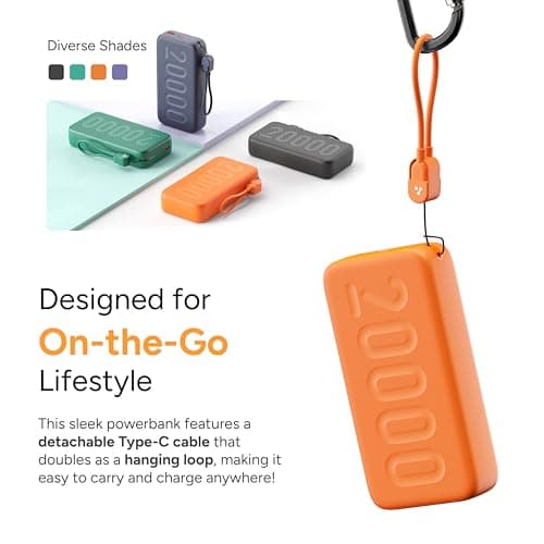 Ambrane 20000mAh Powerbank with in-Build Type C Cable, 22.5W Fast Charging, USB & Type C Output, Power Delivery, Quick Charge for iPhone, Android Mobile & Tablets, Earbuds, (Stylo N20, Green) 5