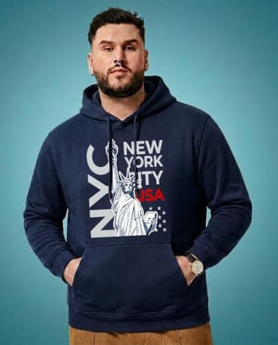 THE SOUTH STORE Vannguard Mens Navy Full Sleeve Graphic Printed Fleece Hooded Sweatshirt | 2XL,3XL,4XL,5XL Size Hoodies Sweatshirt | Plus Size Winter Wear | USA 4