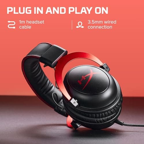 HyperX Cloud II – Wired Gaming Headset for PC, PS5 / PS4. Active Noise Cancellation, Over Ear, circumaural, Closed Back, HyperX Virtual 7.1 Surround Sound - Black-Red (4P5M0AA) 2