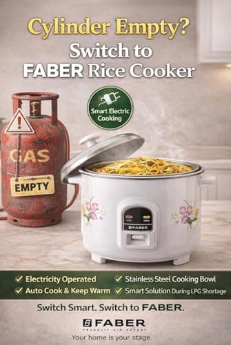 Faber 1.8L Rice Cooker|700watts|2 Stainless Steel Pot|Cool&Warm Mode|Floral White Finish| 2yrs Warranty on Product & 5yrs on Heating Element|Cool Touch Handle|LED Indicators|FRC Sydney 1.8 SS2 2