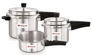 NIRLON Induction Base Outer Lid Aluminium Pressure Cooker with Outer Lid, 2, 3 and 5 Litres, Silver
