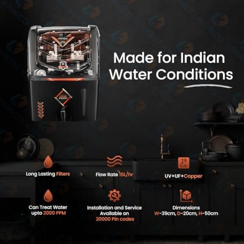 Kinsco Aqua Punch 15 Litre Copper + RO + UV + UF + TDS Adjuster Pure Copper Water Purifier Dispenser Machine, Black (With Free Pre Filter) 5