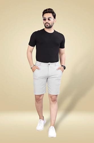 STYLES ERA Twill Lycra Men Shorts | Comfortable Stretchable Fabric | Casual & Sports Wear | Stylish Standard Fit Bottom Wear for Men Light Grey 2