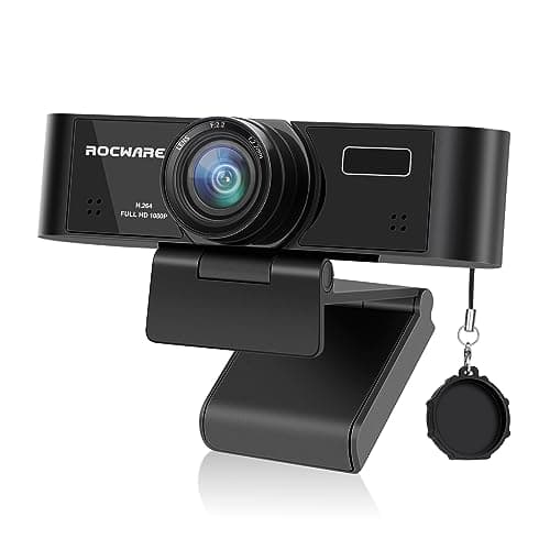 ROCWARE 1080P Webcam with Microphone, RC15 Computer Camera for PC 30fps with 110 FOV/Privacy Cover/Low Light Correction,USB Web Cam for Zoom/Skype/Teams/Conference/Video Calling/Meeting