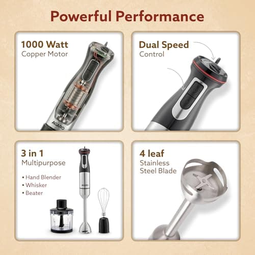 AGARO Grand 1000 Watts Hand Blender With Chopper, Jar & Whisker, 2 Variable Speed Modes & Speed Regulator, Stainless Steel Blades(Black) 2