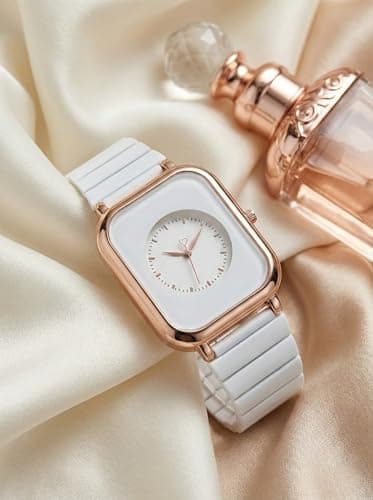 styledose Women’s Square Dial Analog Watch | Rose Gold Case White Dial Minimalist Fashion Wrist Watch | Stainless Steel Strap Elegant Dress Watch for Girls & Ladies (White) 5
