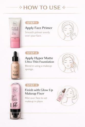Beauzy Professional Glow Up Makeup Fixer Combo with Photo Face Primer 20ml & Hyper Matte Ultra-Thin Foundation 20ml | Long-Lasting Matte Finish | Oil-Free Makeup Combo for All Skin Types (Pink) 5