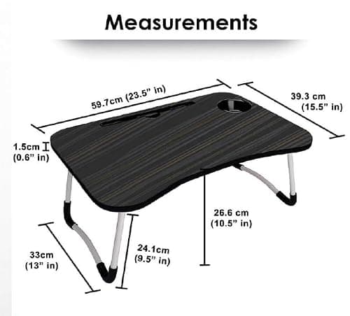 Foldable Wooden Mini Laptop Table for Bed, Smart Study Table with Drawer Kids & Adults (US-COTTEDS .Black.), 60cm, 40cm 2