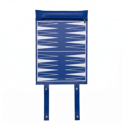 SNAPPSY Stitched Edges Foldable Backgammon Board Zipper Closure Leather Backgammon Board Strap Closures Snap Fasteners, Blue