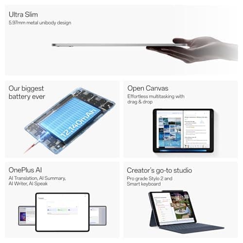 OnePlus Pad 3 World's Fastest Snapdragon 8 Elite Processor, 13.2" 3.4k Screen, 144Hz Adaptive Refresh Rate, 8 Speakers, AI, 12140 mAh Battery, 12 GB RAM + 256 GB ROM WiFi, Storm Blue 3