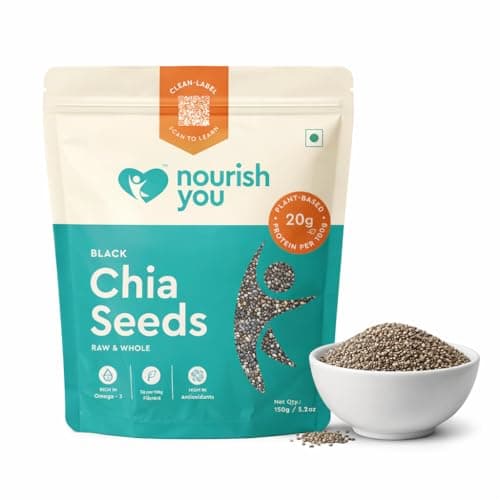 Nourish You Raw & Whole Chia Seeds 150g | Dirt & Stone free | Gluten Free | Source of Calcium, Protein , Dietary Fibre & Antioxidant | Rich with Omega 3 & Zinc | Premium superfoods | Pack of 1 | Suppo