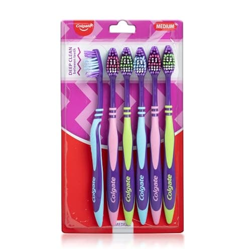 Colgate ZigZag Manual Toothbrush for adults, Pack of 6 Medium Multicolour Soft Tooth brush, Antibacterial with Compact Brush Head for Deep & Complete Cleansing