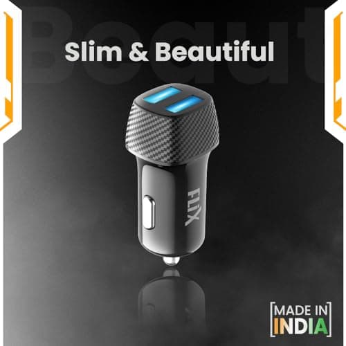 FLiX (Beetel) 2.4A Fast Charging Car Charger, Dual USB Type A connectors, Compatible with All Smartphones, Dashcams, Power Banks & Many More, Supports All Cars 12V Output (24D - Black) 5