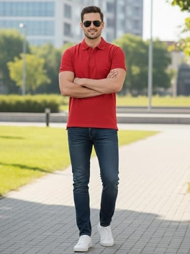 SMAN Men's Polo T-Shirt Regular Fit Half Sleeves with Pocket and Bottom Neck Collar for Casual and Daily Use. (XX-Large, RED) 5