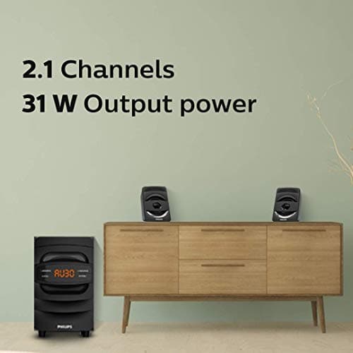 Philips Audio MMS2625B 2.1 Channel, 31 W, Bluetooth Connectivity, Wired Multimedia Computer Speaker, FM, USB, Audio in Speakers, 15mm Subwoofer, Wide Compatibility - MP3 Player, TV, PC (Black) 4