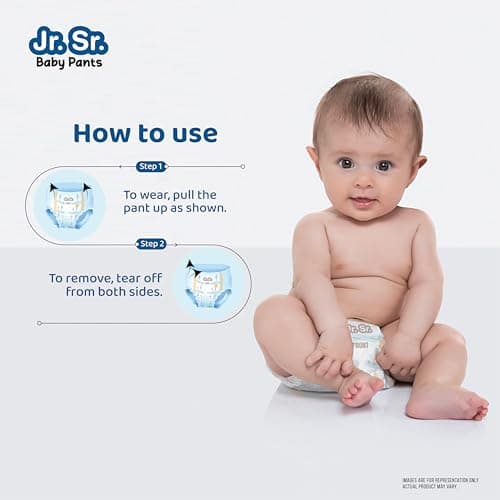 Jr. Sr. Baby Diaper Pants | Large (L) Size (9-14 kg), 60 Count | Pack of 1 | Upto 12 hr Absorption with Advanced Leak Protection | Safe For Babies Skin | Soft, Secure & Comfy 6