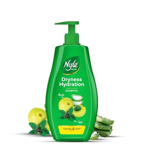 Nyle Naturals Dryness Hydration Shampoo, with Tulsi, Amla and Aloe Vera, Gentle & Soft Shampoo, pH Balanced and Paraben Free, For Men & Women, 800ml