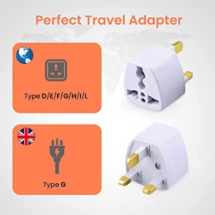 Type-G Plug Adapter UK Converter - (3pcs) India to UK Plug Adaptor for Hong Kong, UAE, Dubai, Singapore England Universal Travel Adapter Power Plug 5