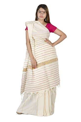 Tribes India Women's Cotton Khes Saree(Multi-Coloured,6 mtr)