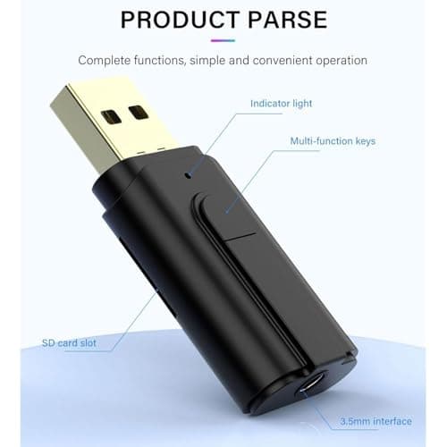 Laptrix 2 in 1 Bluetooth 5.0 Transmitter Receiver 3.5mm Stereo Audio Adapter with Mic Portable Design | Driverless Plug and Play Easy Slide Switch Mode 50m Range Compatible with Car, Aux 4