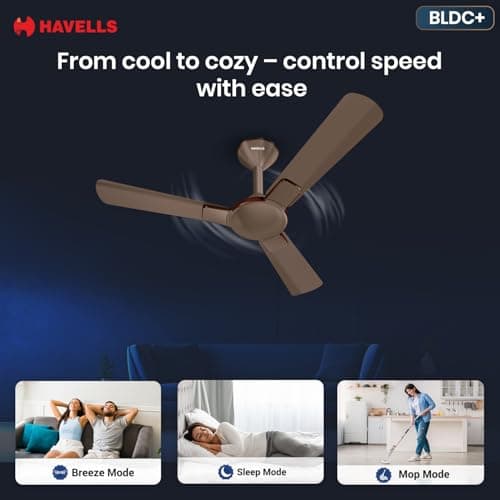 Havells 1200mm Enticer BLDC Prime Ceiling Fan| Compatible with Regulator & Remote| Upto 55% Energy Saving| High Air Delivery | 100% Copper Motor| 2 Years Comprehensive Warranty(Brown LT Copper) 4