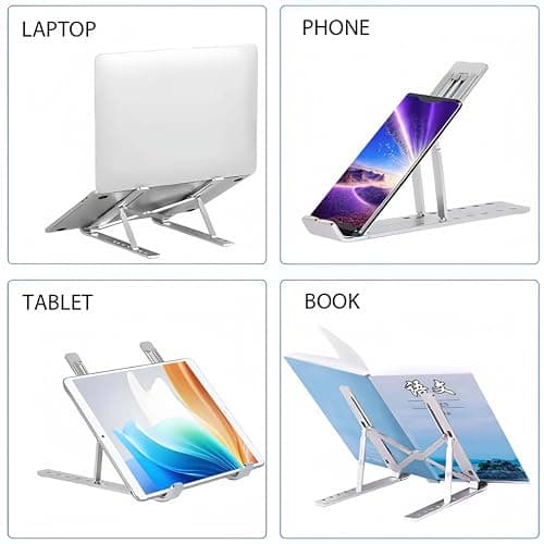 7-Level Adjustable Aluminium Laptop Stand for Desk, Foldable Riser Laptop Holder Compatible with 9–15.6 Inch Laptops, Portable Ergonomic Notebook Stand for Office & Study 2