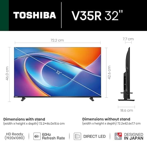 Toshiba 80 cm (32 Inches) HD Ready Smart LED TV | Dolby Audio & DTS Virtual:X | Game Mode | REGZA Engine | VIDAA OS | 32V35RP (Black) 2