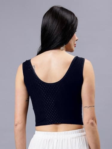 Plus Size Round Neck Cotton Stretchable Sleeveless Saree Blouse Readymade for Women 2