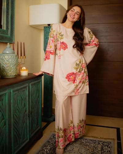 Modestouze Attires Cord Set for Women Cotton Stylish Poly Rayon - Turkish Co Ord Set for Women Stylish Floral Print Western Co Order Sets, Wear as Office Coat, Travel Coord, Cot (White|XL) 2