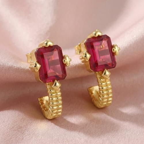 NISHANI 925 Sterling Silver Jewellery | KiraKira Suits Ruby Stone Jewellery with 14kt Gold Plating & CZ | Hypoallergenic & Anti-Tarnish Shine | Gift for Her & Women (Suits Earrings, One Size) 2