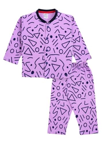 3BROS Bodysuit/Dress for Boys/Girls Full Pajama & Casual Full Sleeves Night Suit Top Combo Kids Set | Purple, 12-18 Months | Pack of 1