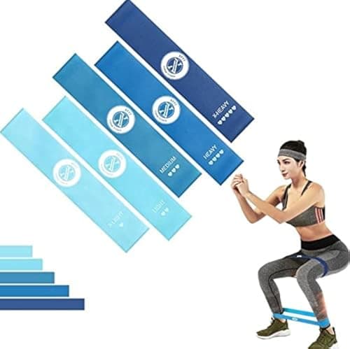 MVYNO XFYT Resistance Fitness Exercise Loop Bands for Yoga Pilates Gym | Stretchable , Anti Slip , Anti-Skid , Odour Free Workout Therapy Band for abs Upper Body Legs Health Workouts (Set of 5, Blue),