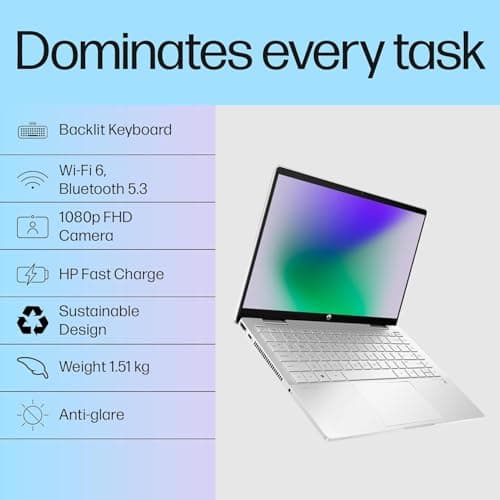 HP Pavilion x360, 13th Gen Intel Core i5-1335U (16GB DDR4, 512GB SSD) Touchscreen, 14"/35.6cm, FHD, Win 11, Office 21, Silver, 1.51kg, ek1074tu/1148tu, Iris Xe, FPR, 5MP Camera, Backlit KB Laptop 3