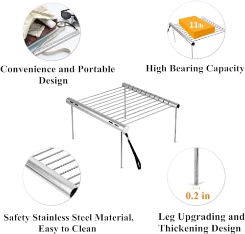 Sisliya Portable Camping Grill, Folding Compact Stainless Steel Charcoal Barbeque Grill for Picnics, Backpacking, Backyards, Survival 5
