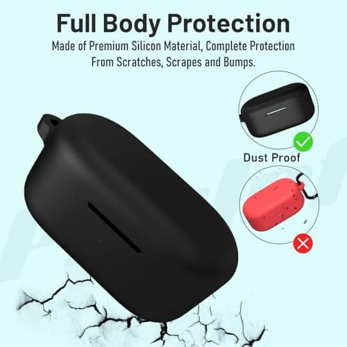 Prolet Earphone Case Cover Compatible for OnePlus Nord Buds 2, Soft Silicone Skin Case Cover Shock-Absorbing Protective Case with Keychain [Front LED Visible]-Black 2