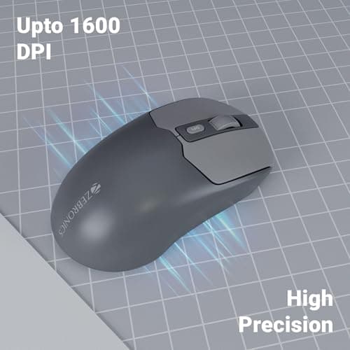 Zebronics Wireless Keyboard & Mouse Combo, 104 UV-Printed Keys, ₹ Key, 12 Multimedia Keys, Retractable Stand, 4 Button Mouse, 1600 DPI, High Precision, USB Nano Receiver (Companion 304, Grey) 4