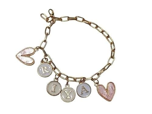 KITCHENSUTRA INDIA Personalized Charm Name Bracelet | Gold Plated Metal Chain with Enamel Charms | Customized Bracelet for Women & Girls | Elegant Gift for Birthdays, Anniversaries, Festive Occasions 