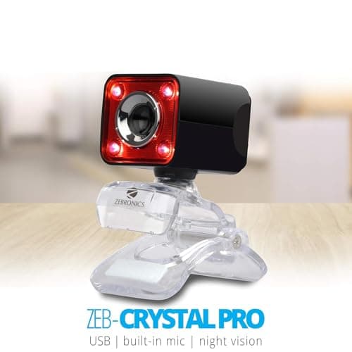 ZEBRONICS Zeb-Crystal Pro Web Camera with USB Powered, 3P Lens, Night Vision, Built-in Mic, Red 5