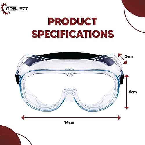 Robustt Safety Goggles for Chemical Protection with an Adjustable Strap and Minimum Lens Fogging (Pack of 2) 2