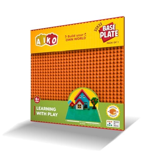 AIKO Classic Orange Base Plate – 32 x 32 Studs (10" x 10") | Durable ABS Plastic Building Base | Sturdy Foundation for Construction Play | Compatible with Major Block Brands | Ideal Gift for Kids 4+
