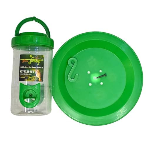 Amijivdaya Plastic Bird Feeder with Holding Handle with 2 Feed Nozzles - Heavy Duty Hanging Bird Food Feeder for Balcony, Outdoor, 500 Grams Capacity (Small, Green) 4