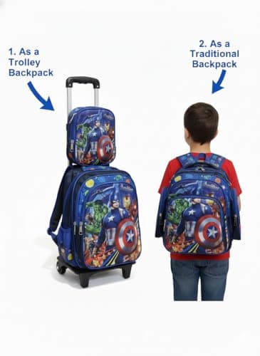 @Venger Rolling Backpack for Girls, 17-Inch Wheeled School Bag with Pencil Case, Detachable Kids Trolley Roller Bookbag for Elementary, Travel & School, Durable Polyester Trolley Luggage for Kids 5